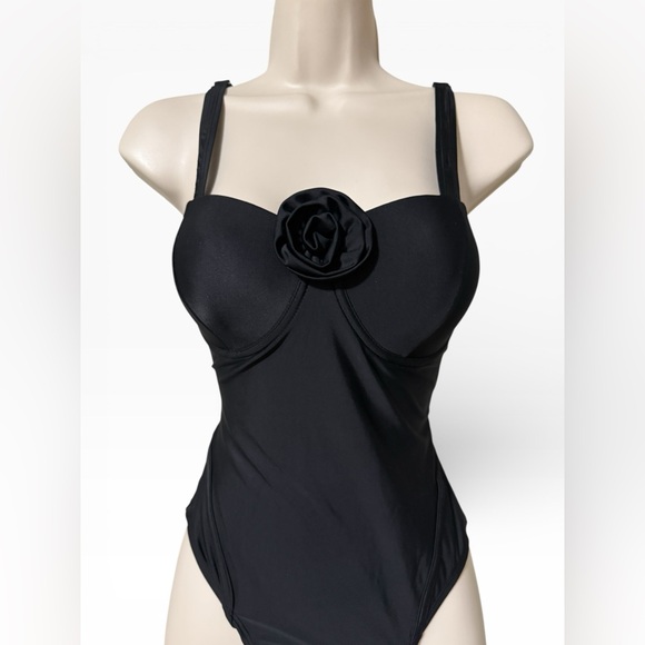 Tahari Black Floral Accent One-Piece Swimsuit - Picture 4 of 5